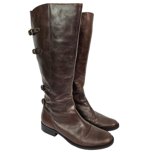 Coconuts by Matisse Becky Boho Brown Leather Buckle Detail Tall Riding Boot - Picture 1 of 10